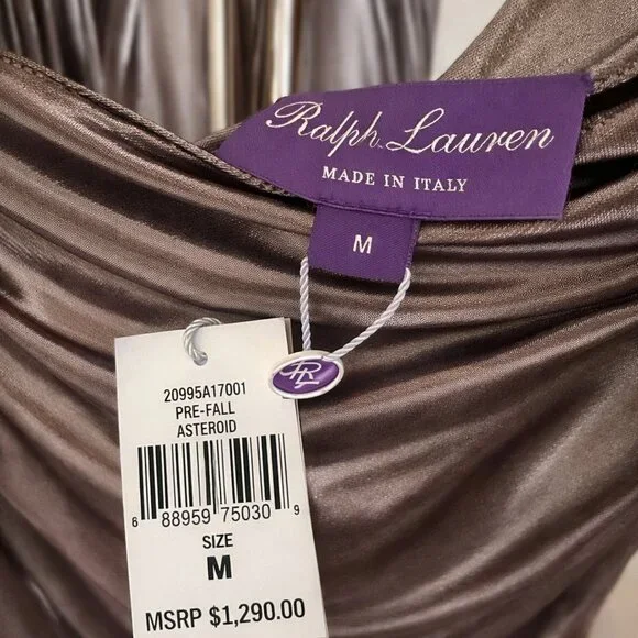 NWT Ralph Lauren Purple Label Asteroid Metallic One-Shoulder Top M - Picture 3 of 3
